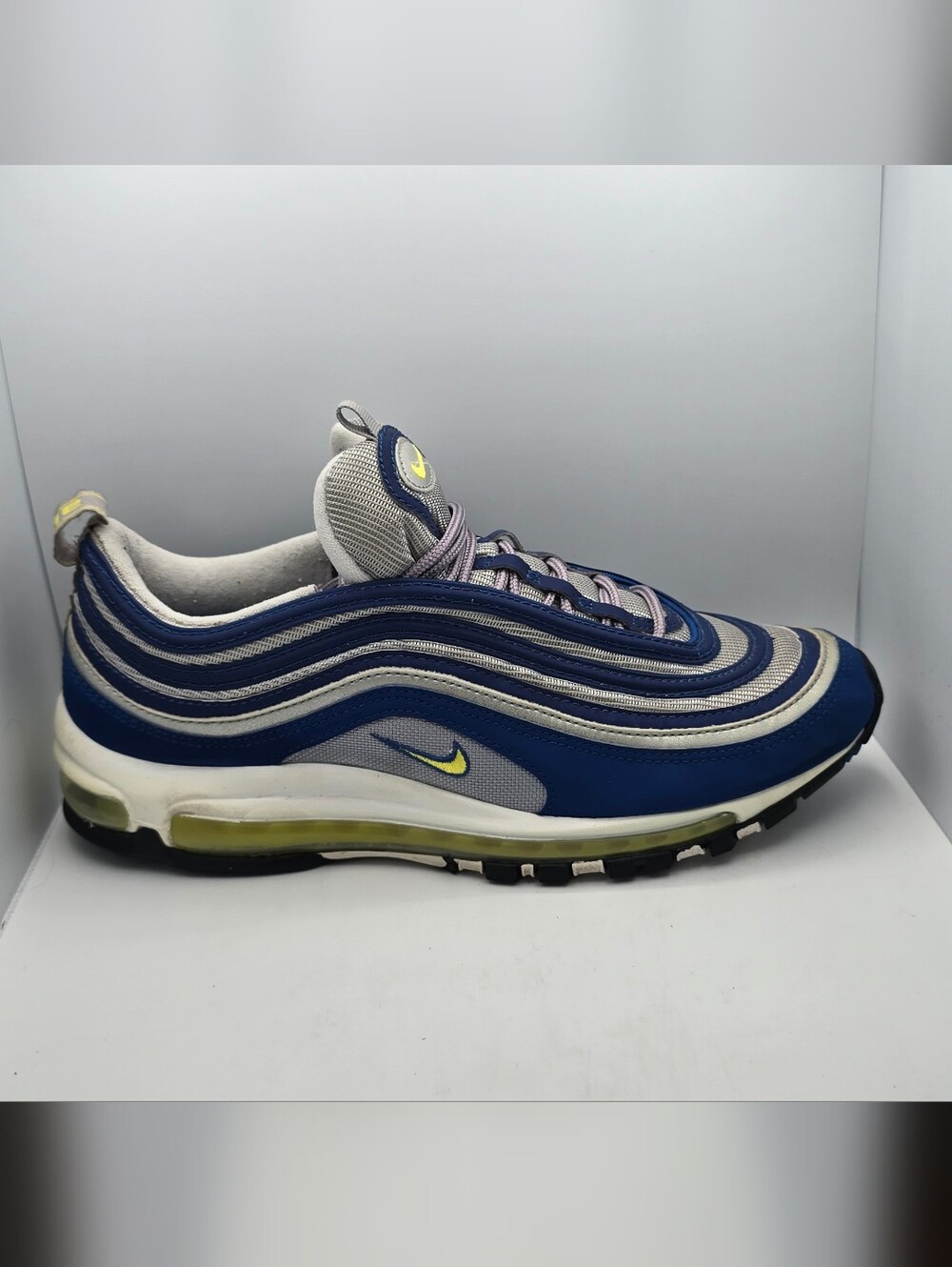 Nike Men’s Air Max 97 Athletic Shoe - Blue/Gray with Yellow Accents